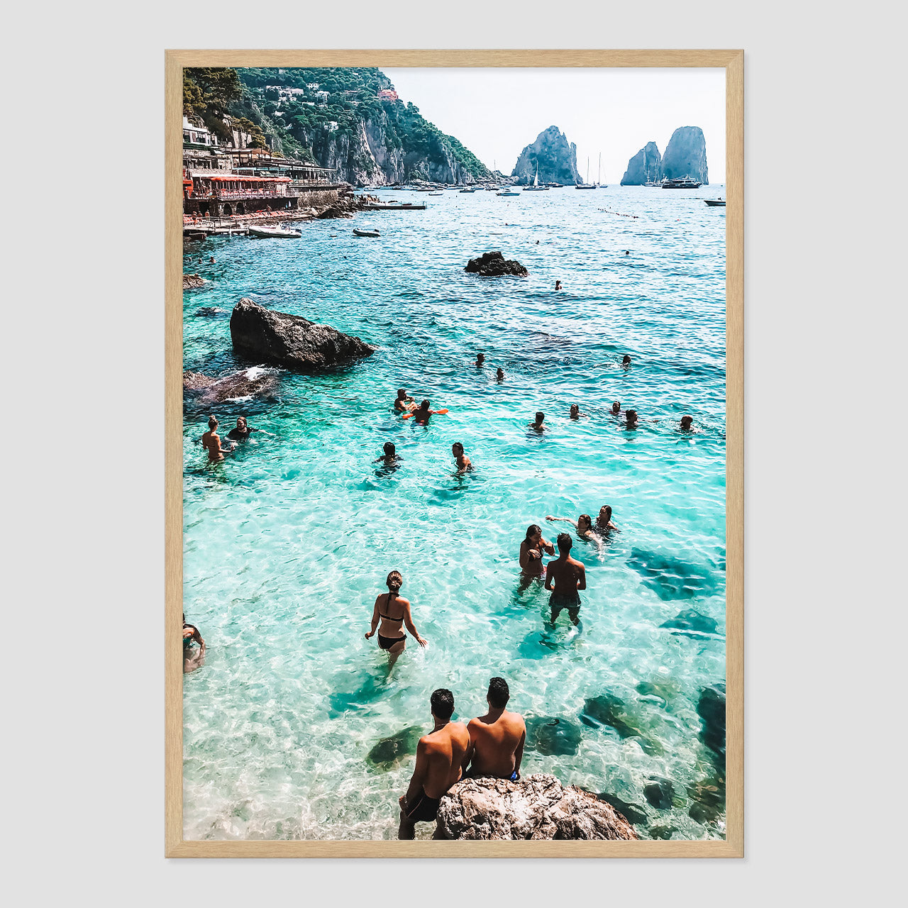 Capri Swimmers Photo Print A1 Natural Timber Frame