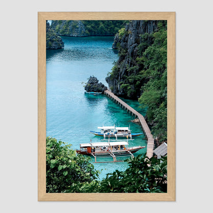 Coron Boats Photo Print A3 Natural Timber Frame