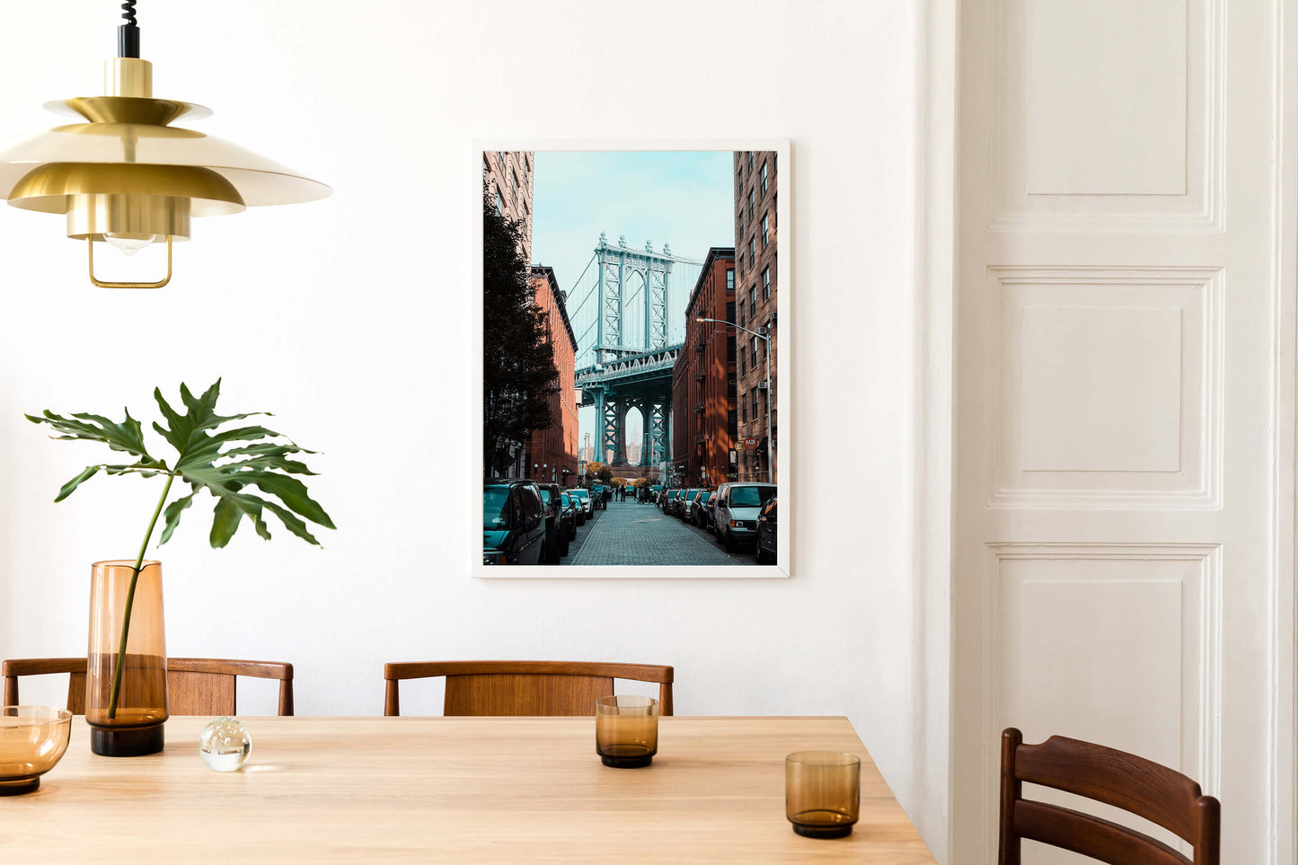 Brooklyn Vibes Photo Print A1 White Frame in dining room