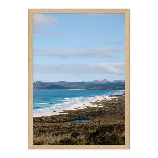 Tasmanian Coastline Photo Print A2 Natural Timber Frame