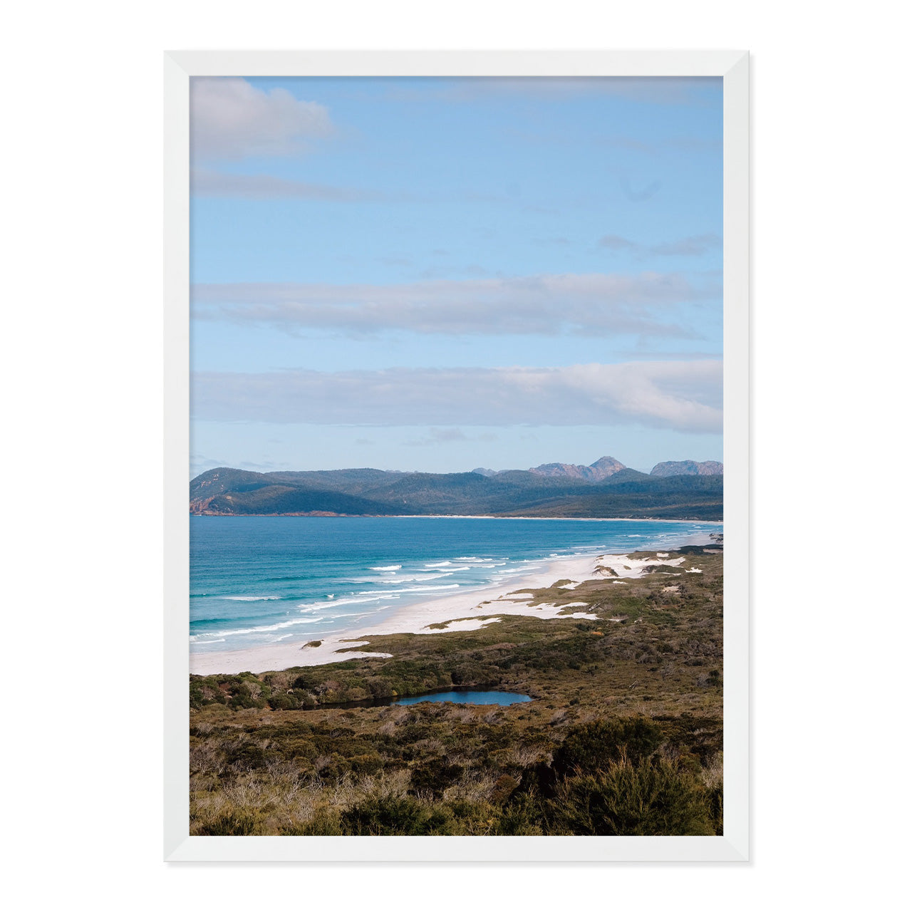 Tasmanian Coastline Photo Print A3 Natural Timber Frame