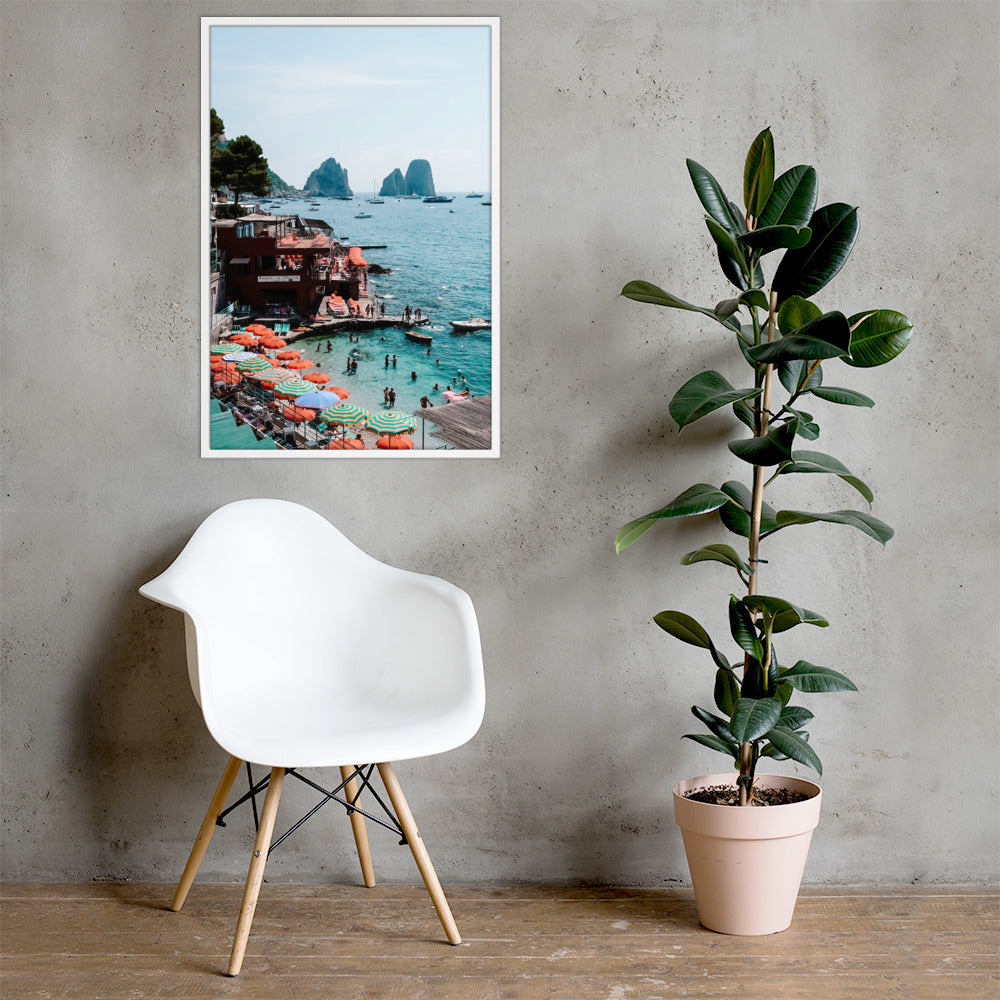 Colours of Capri Photo Print A1 White Frame with plant and chair