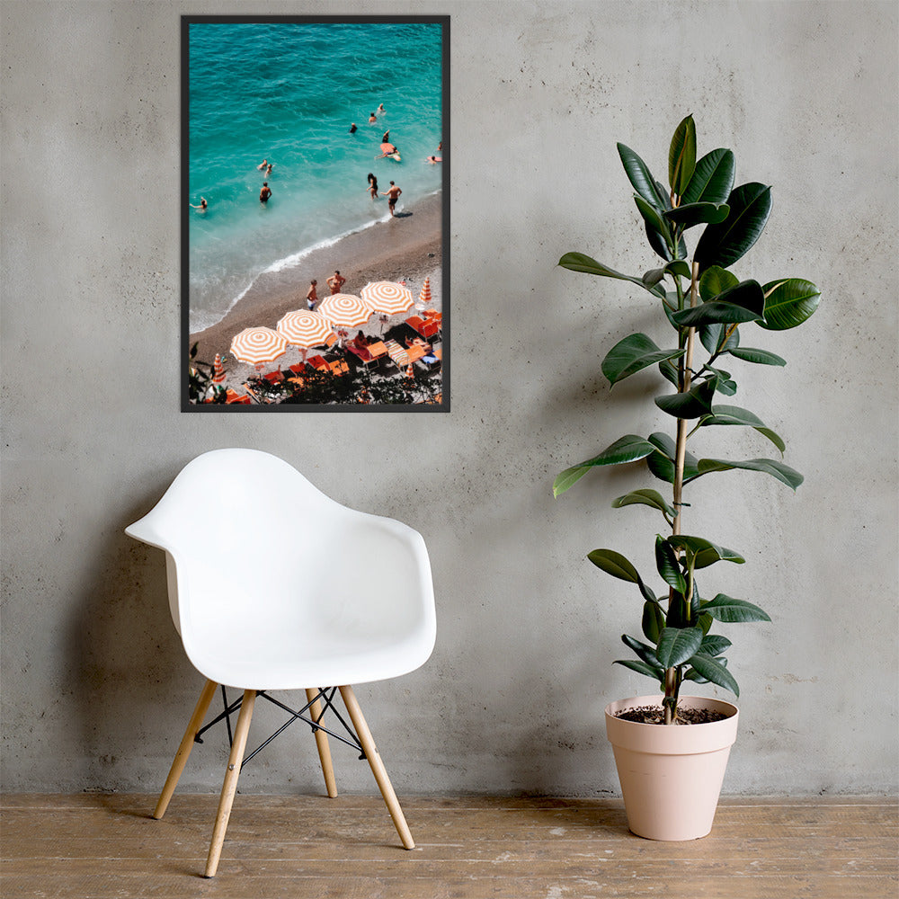 Beach Club Dips Photo Print A1 Black Frame with plant and chair
