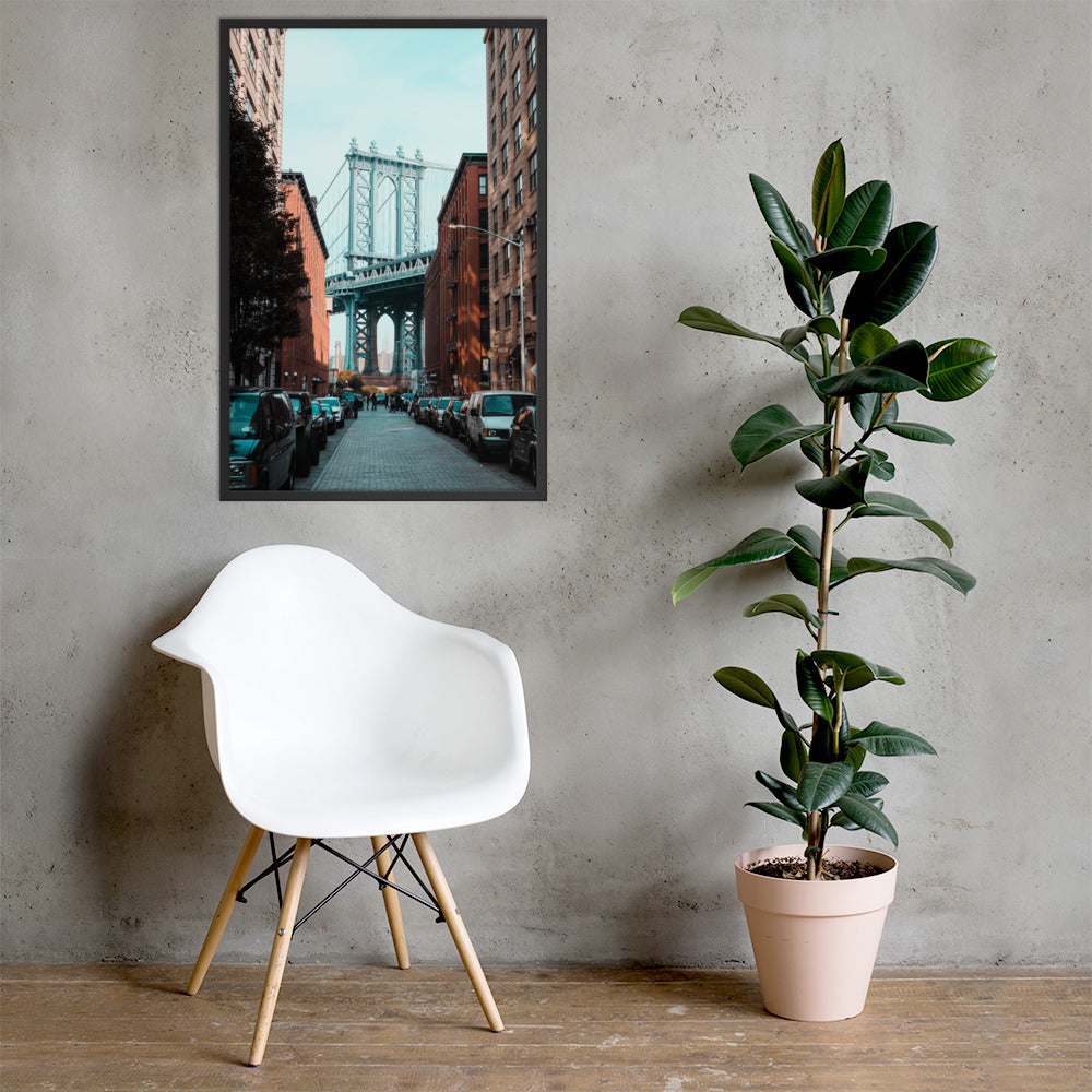 Brooklyn Vibes Photo Print A1 Black Frame with plant and chair