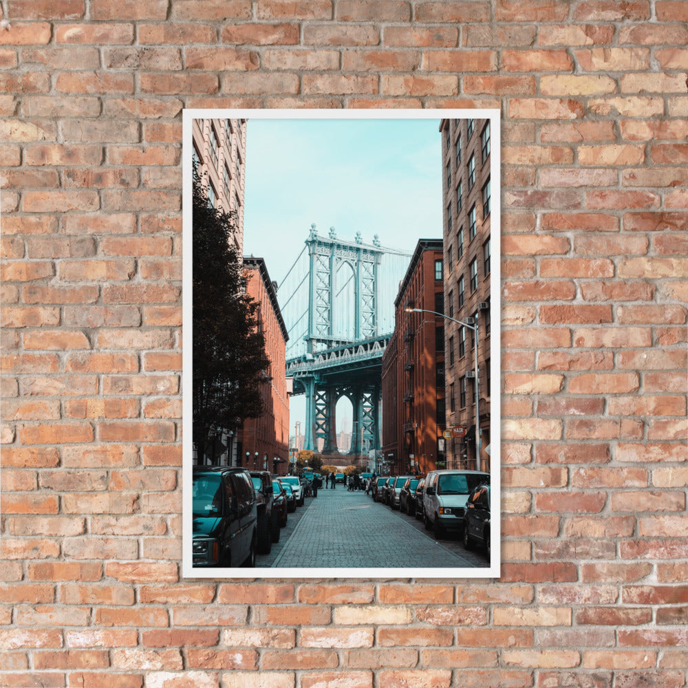 Brooklyn Vibes Photo Print A1 White Frame on brick wall