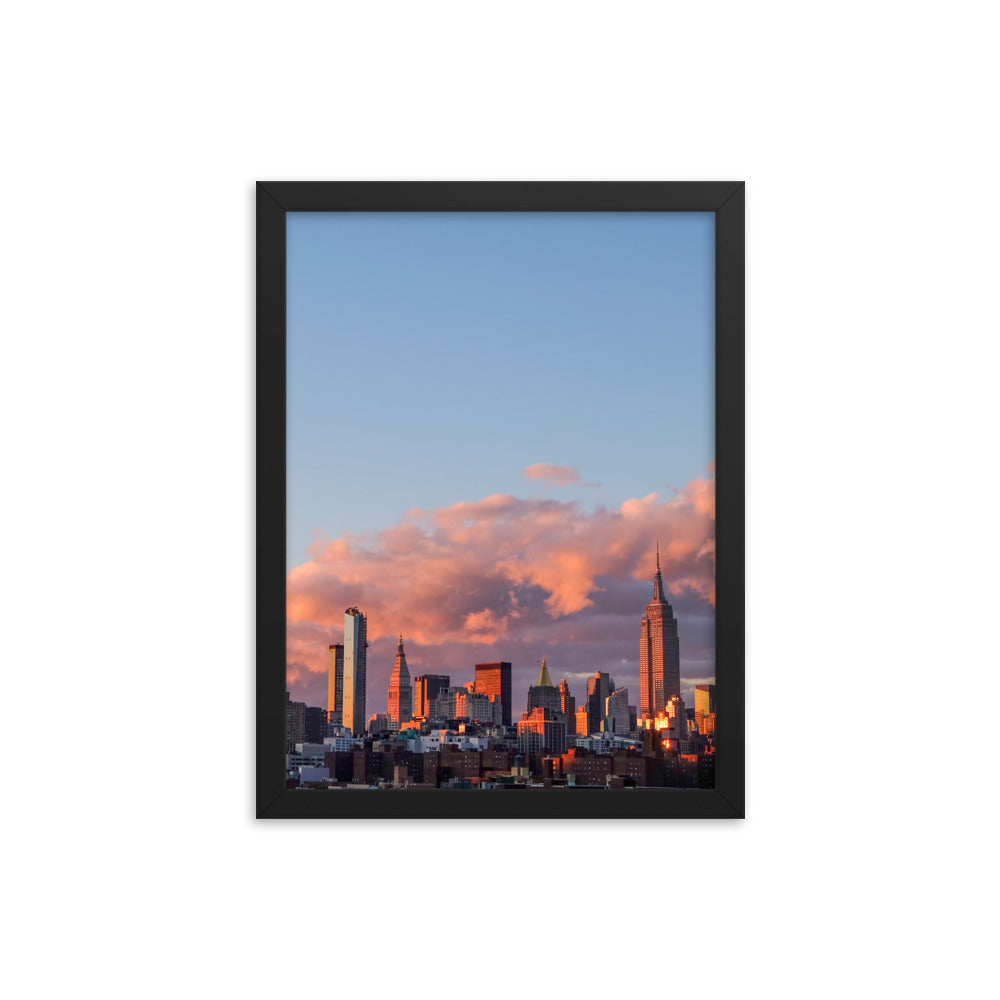 NYC Sunset Photo Print A1 Natural Timber Frame