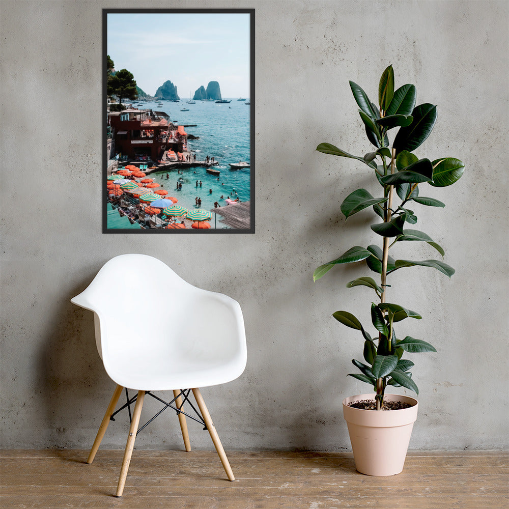 Colours of Capri Photo Print A1 Black Frame with plant and chair