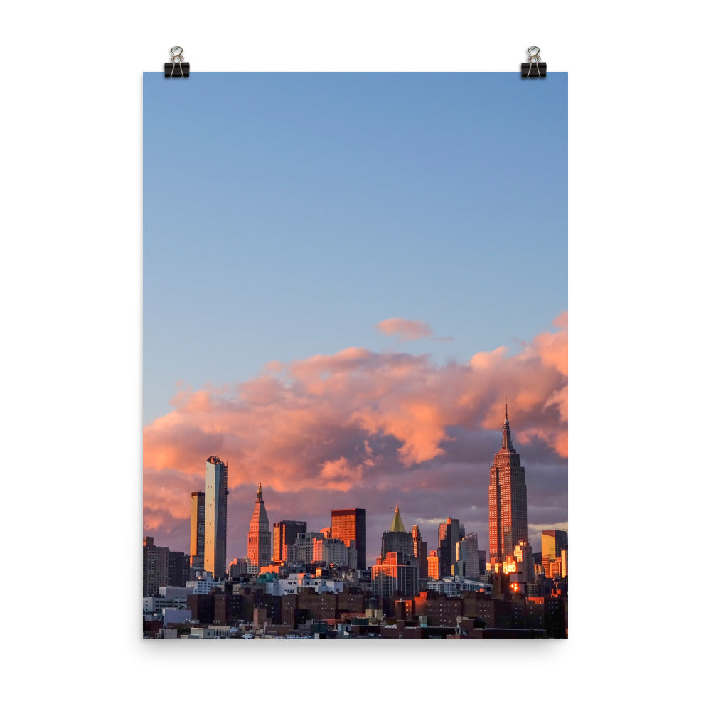 NYC Sunset Photo Print A1 White Frame