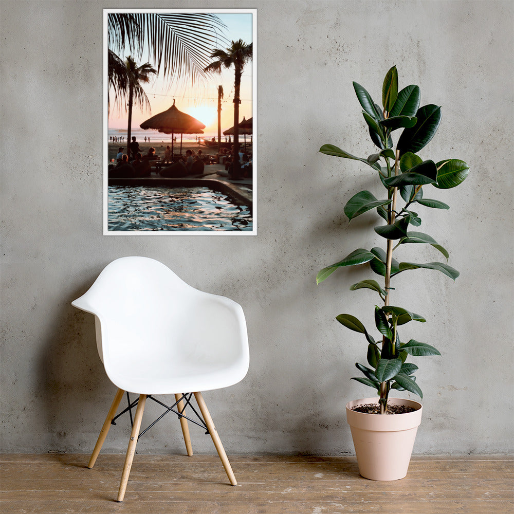 Bali Beach Club Photo Print A1 White Frame with plant and chair