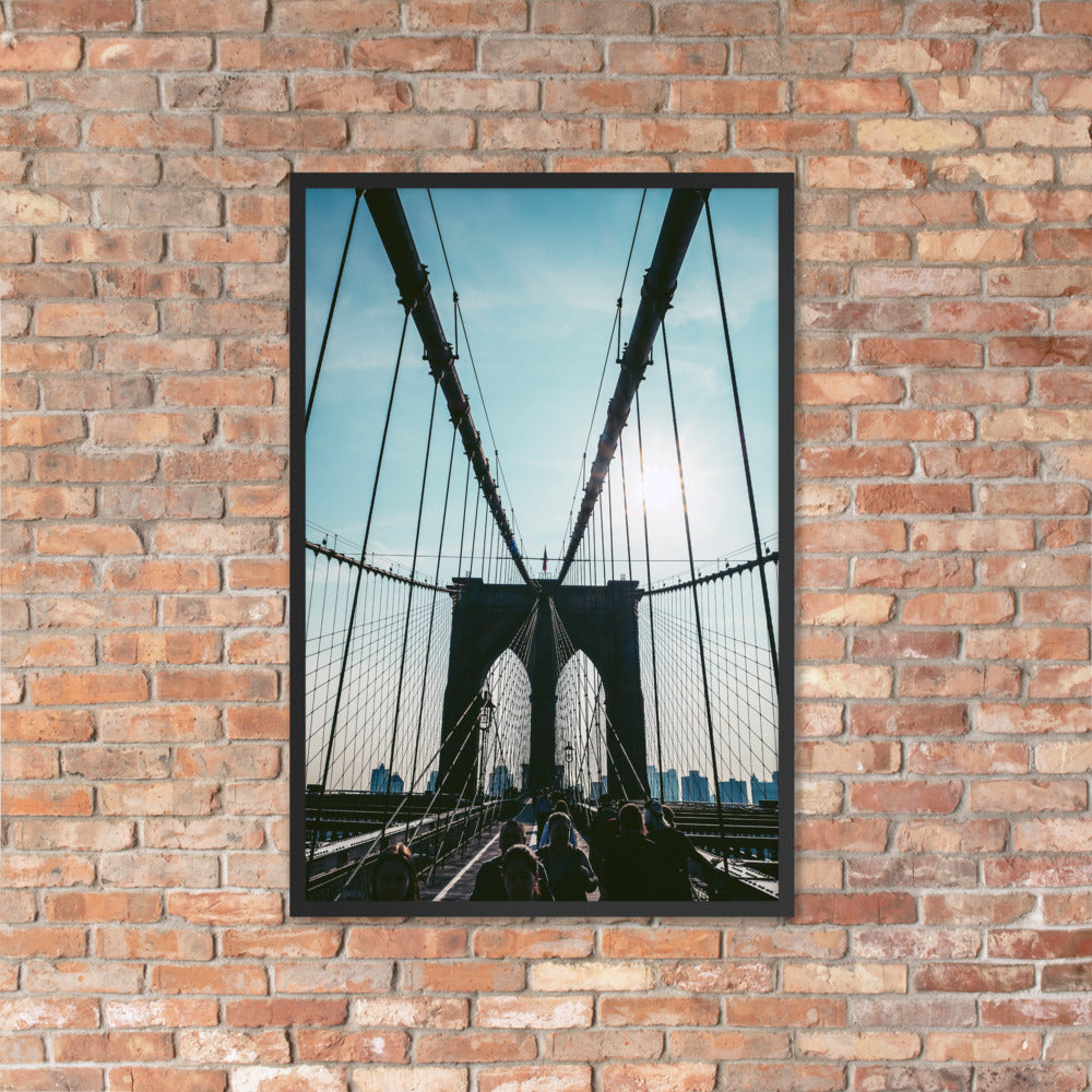 Brooklyn Bridge Photo Print A1 Black Frame on brick wall