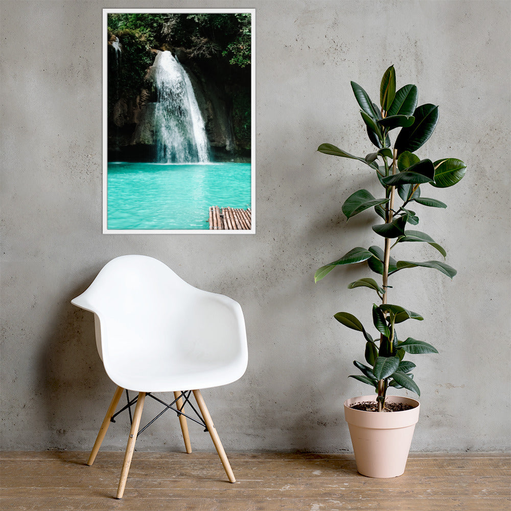 Chasing Waterfalls Photo Print A1 White Frame with plant and chair