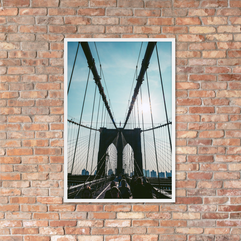 Brooklyn Bridge Photo Print A1 White Frame on brick wall