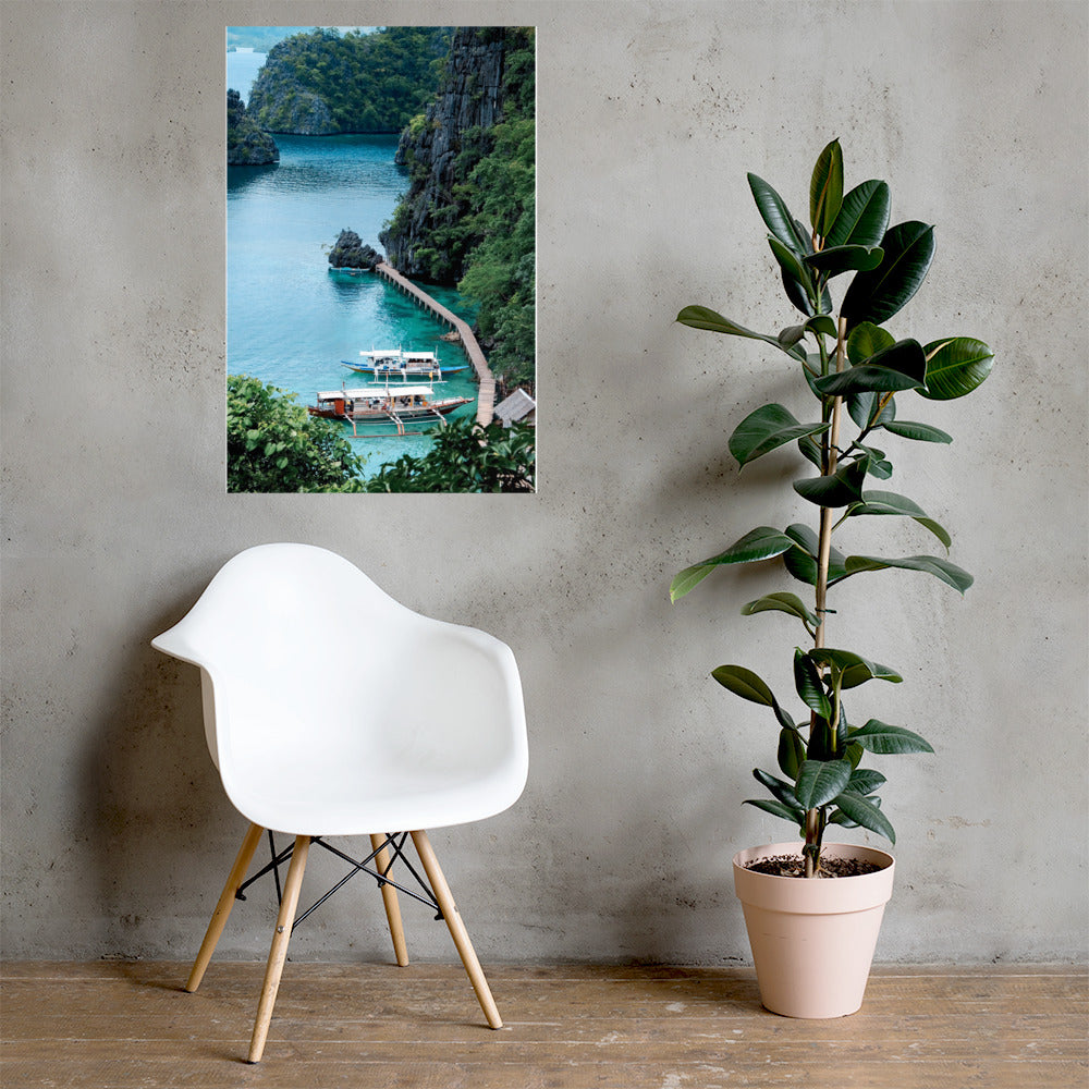 Coron Boats Photo Print A2 Unframed with plant and chair