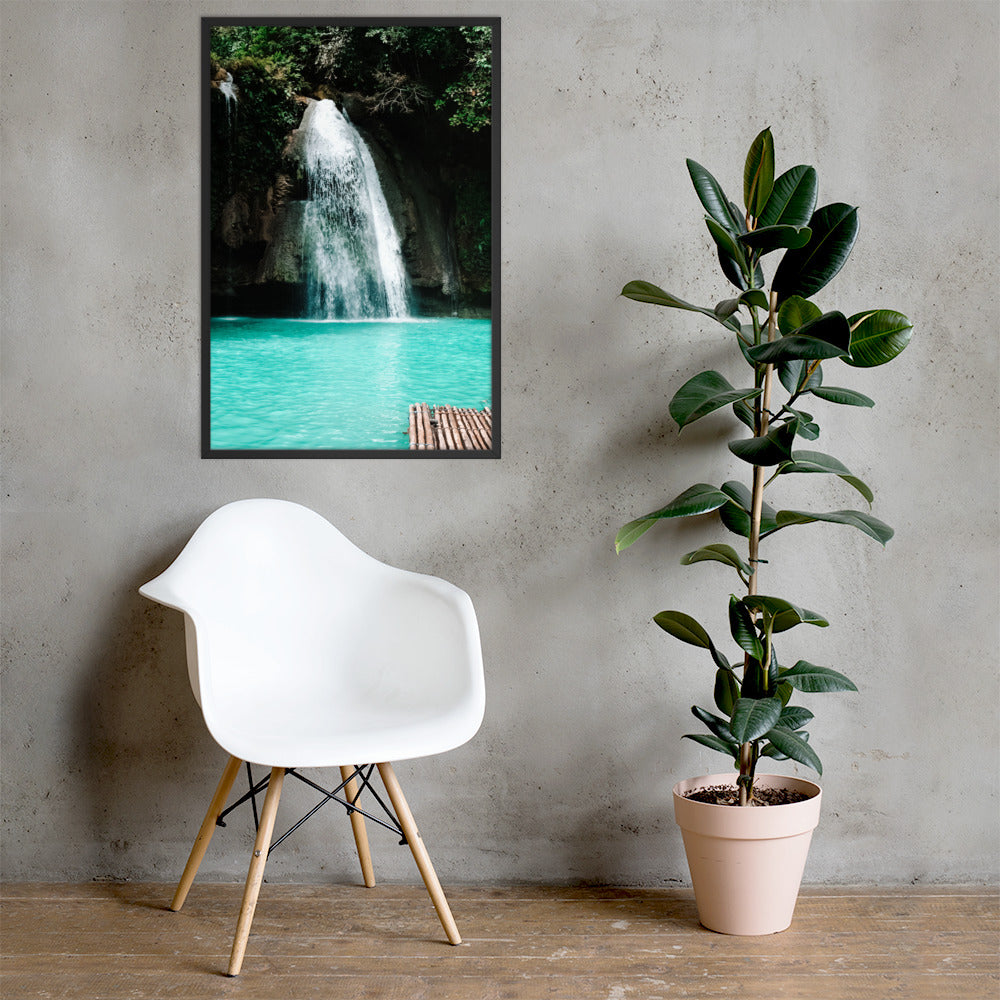 Chasing Waterfalls Photo Print A1 Black Frame with plant and chair