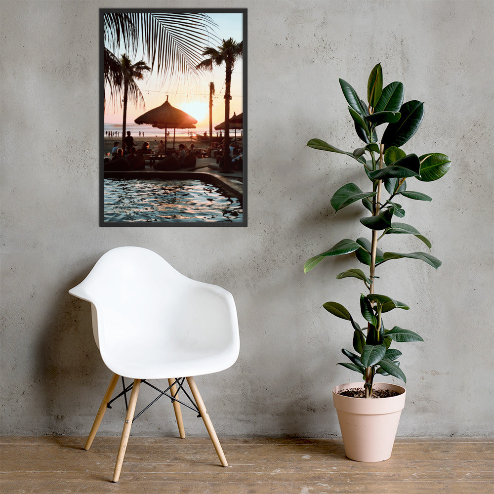 Bali Beach Club Photo Print A1 Black Frame with plant and chair